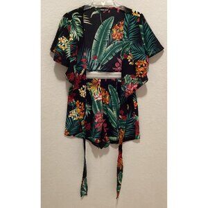 Shein Tropical Floral Two-Piece Kimono Set Size S